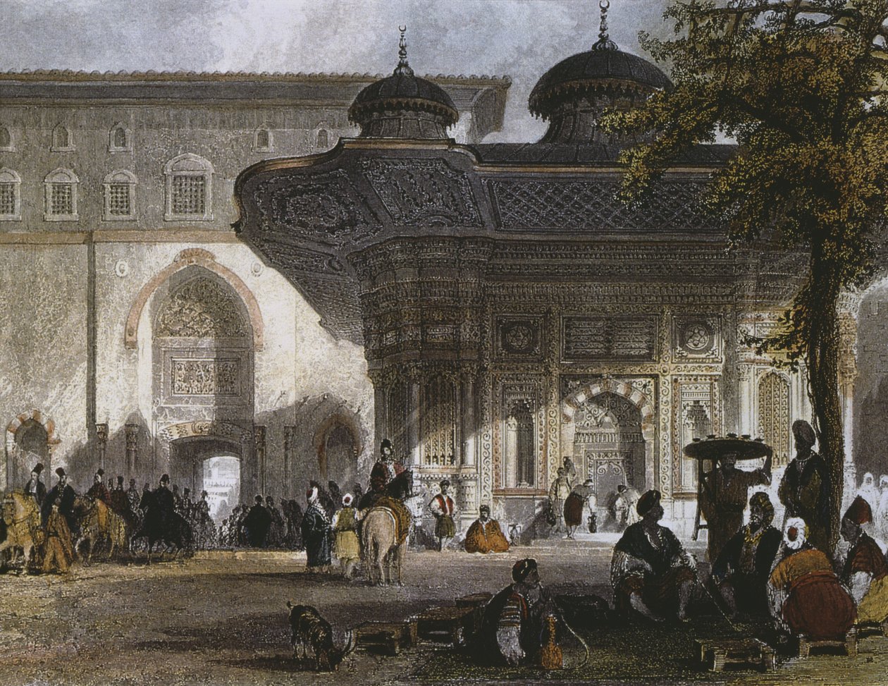 Imperial gate of Topkapi Palace and fountain of Sultan Ahmed III, Istanbul by Thomas Allom