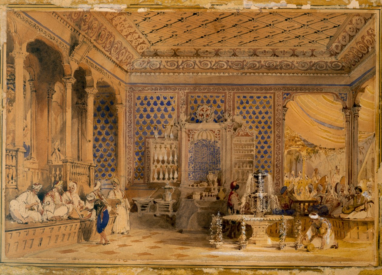 Interior of a Turkish Caffinet, Constantinople, 1838 by Thomas Allom