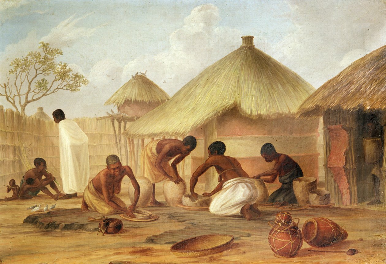 Manufacture of Sugar at Katipo - Making the panellas or pots to contain it, 1859 by Thomas Baines