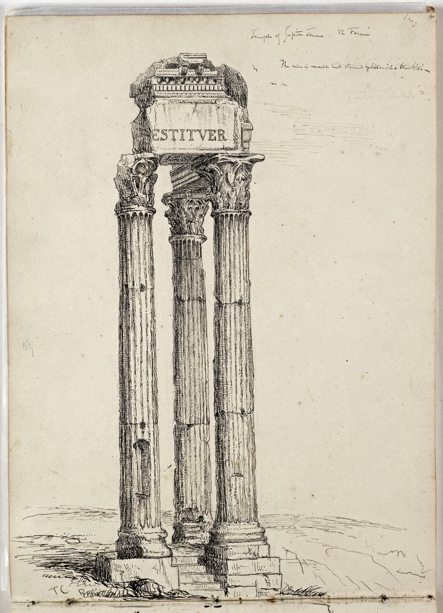 Temple of Vespasian, Called the Temple of Jupiter Tonans, Roman, Forum by Thomas Cole