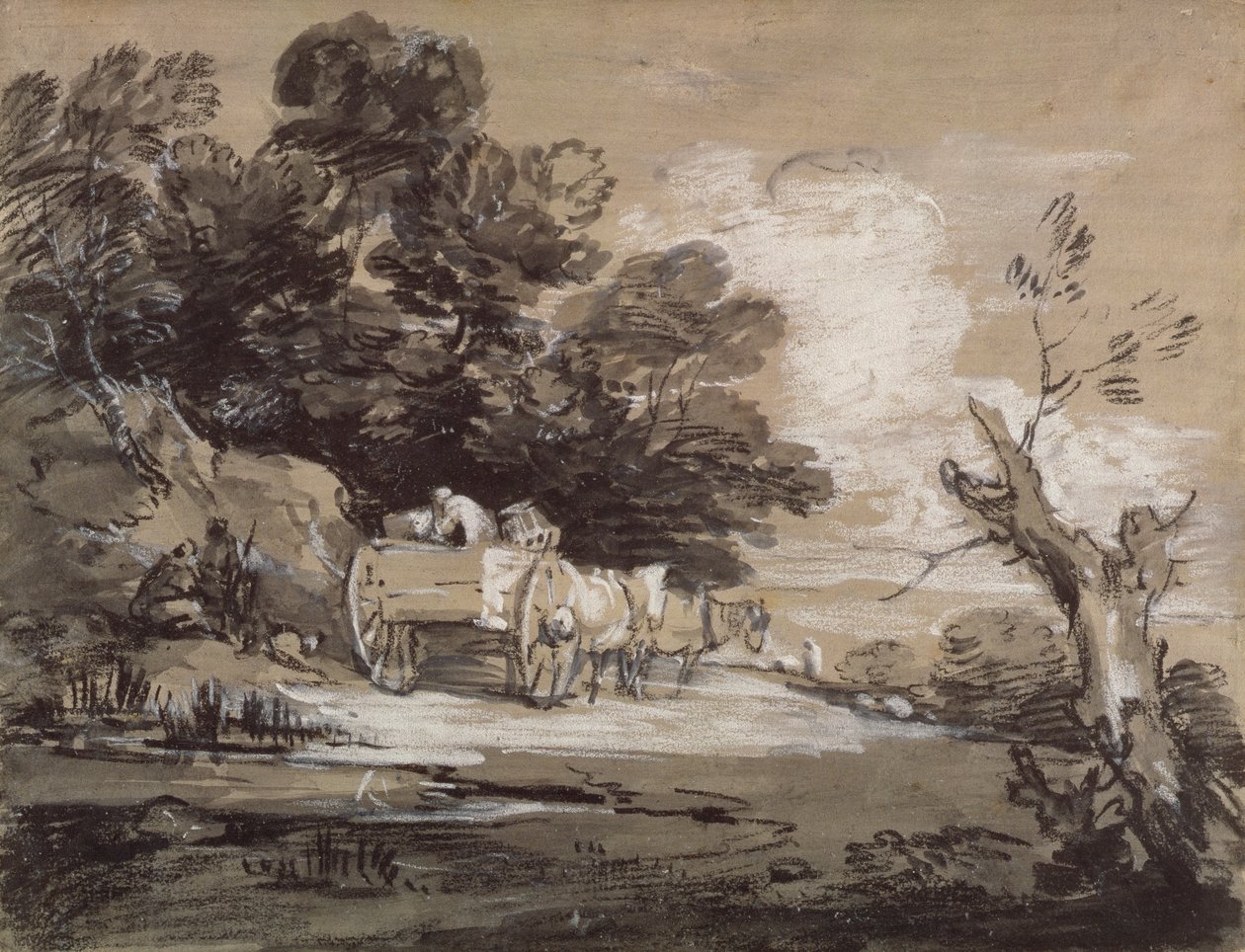 Wooded Landscape with Country Cart and Figures, c.1785-88 by Thomas Gainsborough