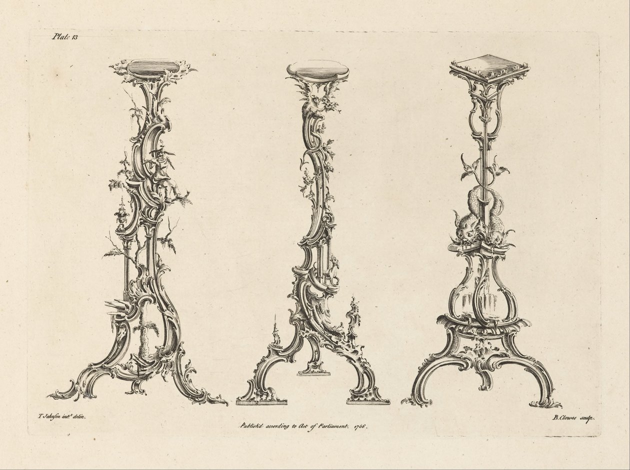Three Designs for Torcheres in the Chinese Taste (Plate 13 of One Hundred and Fifty New Designs) by Thomas Johnson