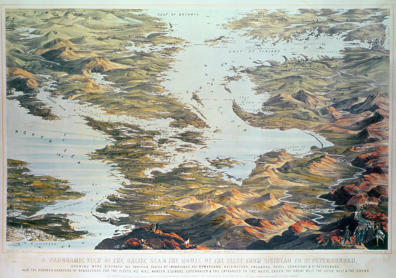 Panoramic View of the Baltic Sea and the Route of the Fleet from Spithead to St. Petersburg, from Government Maps and Charts Made Under the Supervision of an Officer in the Expedition Under Sir Charle by Thomas Packer