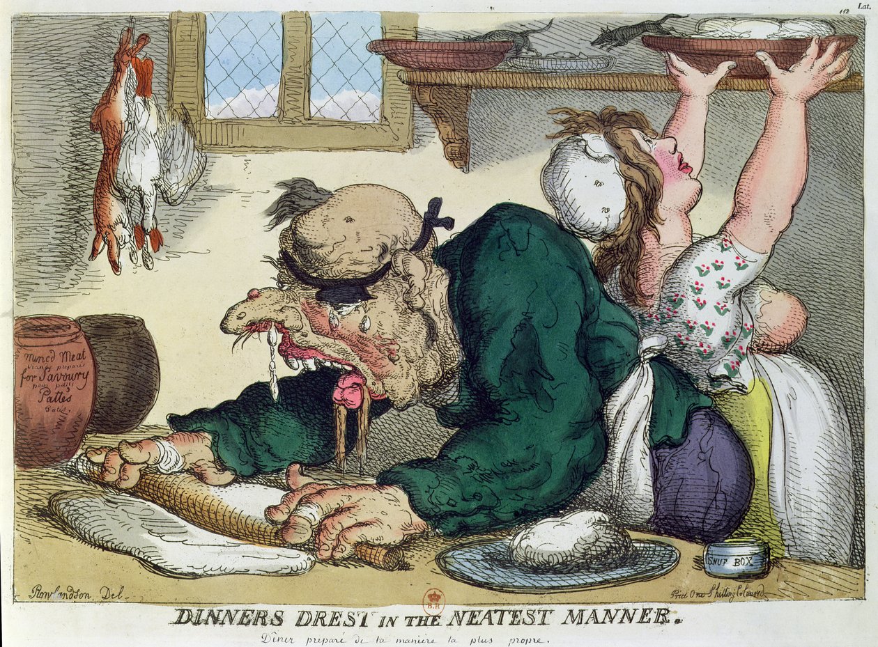 Dinners Drest in the Neatest Manner (Satirical Cartoon on Culinary Hygiene) by Thomas Rowlandson