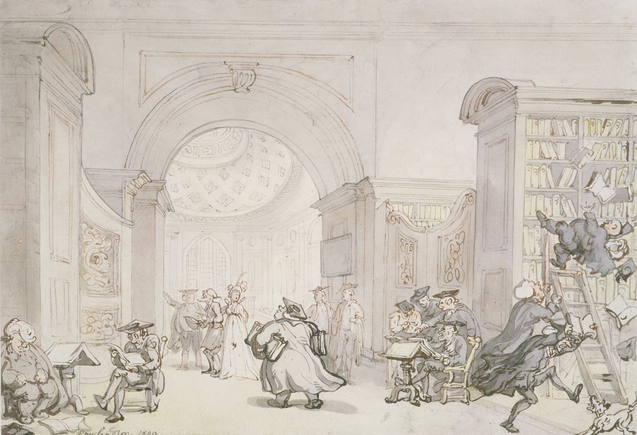 The West Room and the Dome Room of Old University Library, Cambridge (1800) by Thomas Rowlandson