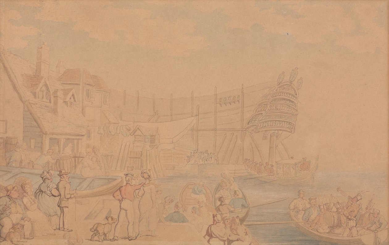 The Launching of a Ship by Thomas Rowlandson