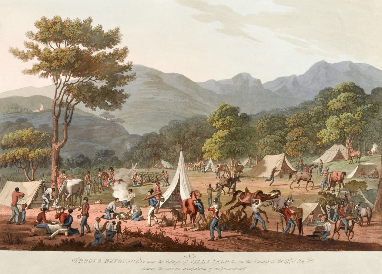 Troops Bivouacked Near the Village of Villa Velha, on the Evening of the 19th of May 1811, Showing the Various Occupations of an Encampment, 1810-11 by Thomas Staunton St. Clair