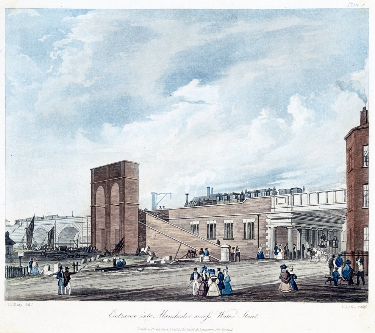 Entrance into Manchester Across Water Street, Engraved by Henry Pyall, Published by Ackermann & Co. by Thomas Talbot after Bury