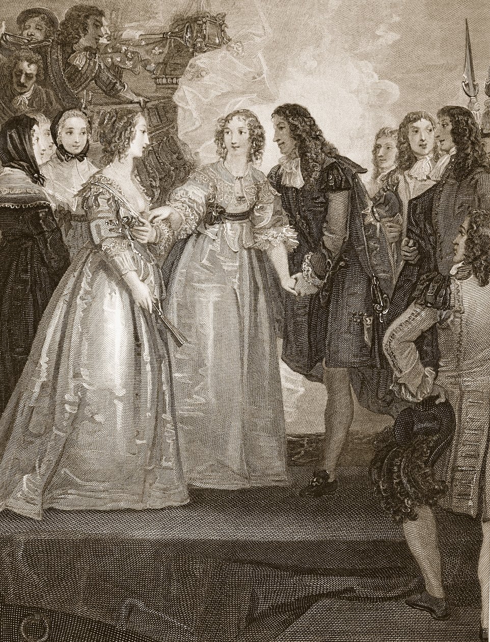 Charles II Receiving the Duchess of Orleans at Dover, Engraved by W. Bromley, Illustration from David Hume