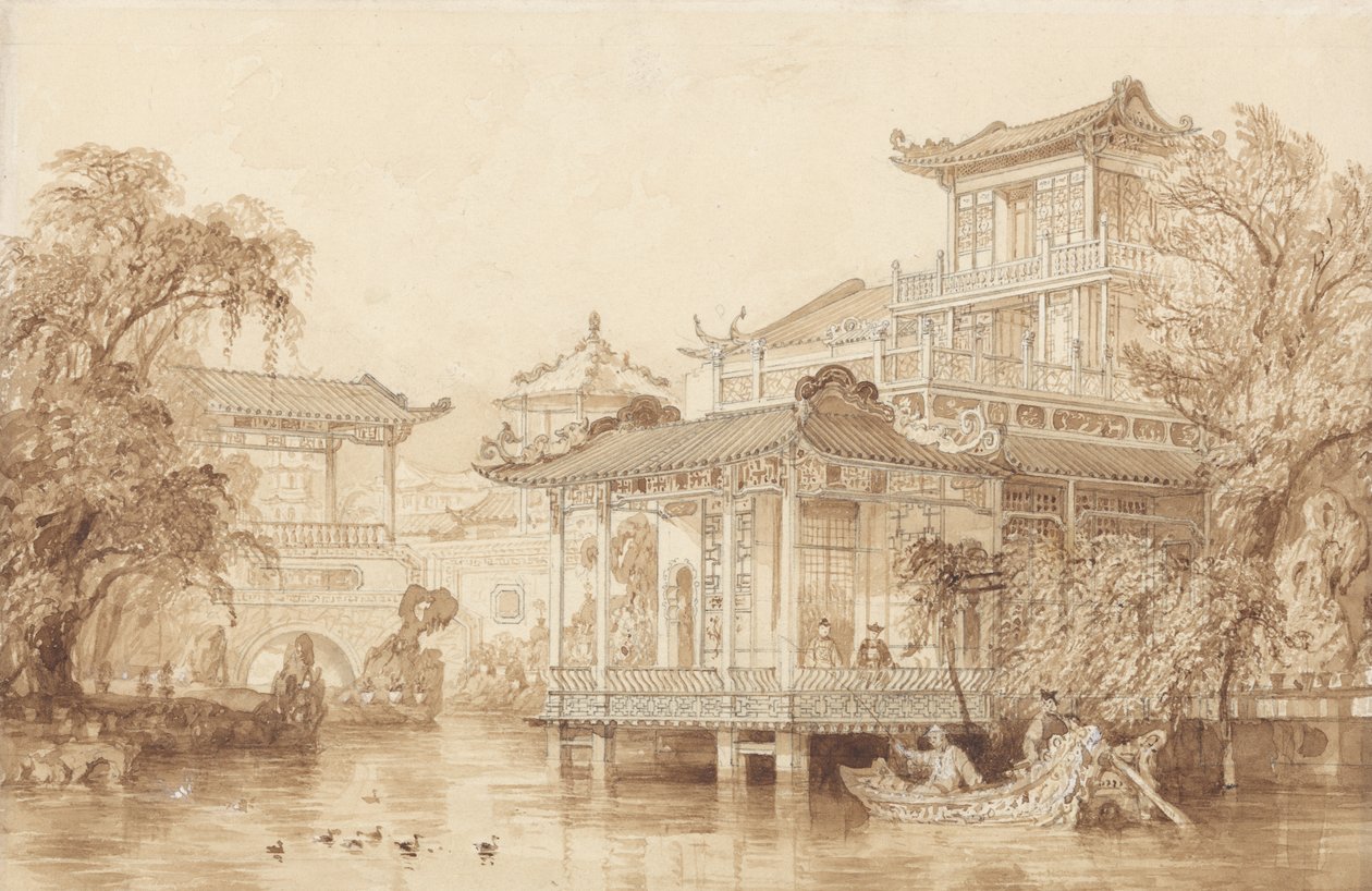 The House of a Chinese Merchant Near Canton by Thomas Allom