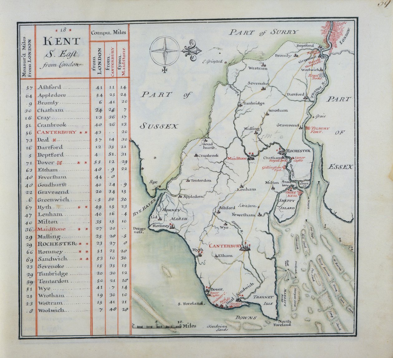 Kent, plate 39r, from A Compleat Sett of Mapps of England and Wales in General..., 1724 by Thomas Badeslade