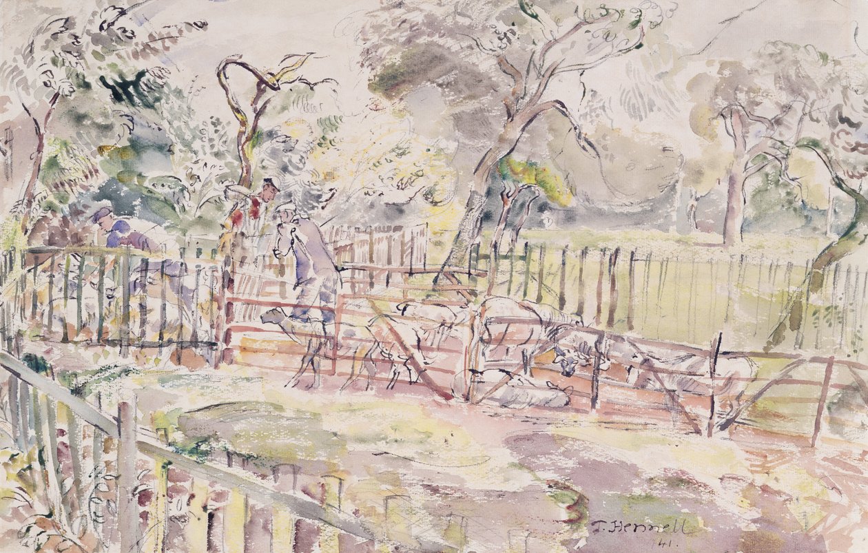 Sheep dipping, New Street, Ridley, 1941 by Thomas Barclay Hennell