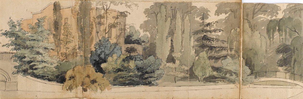 A view of the front of Merton Place, seen from across the river, with two bridges by Thomas Baxter