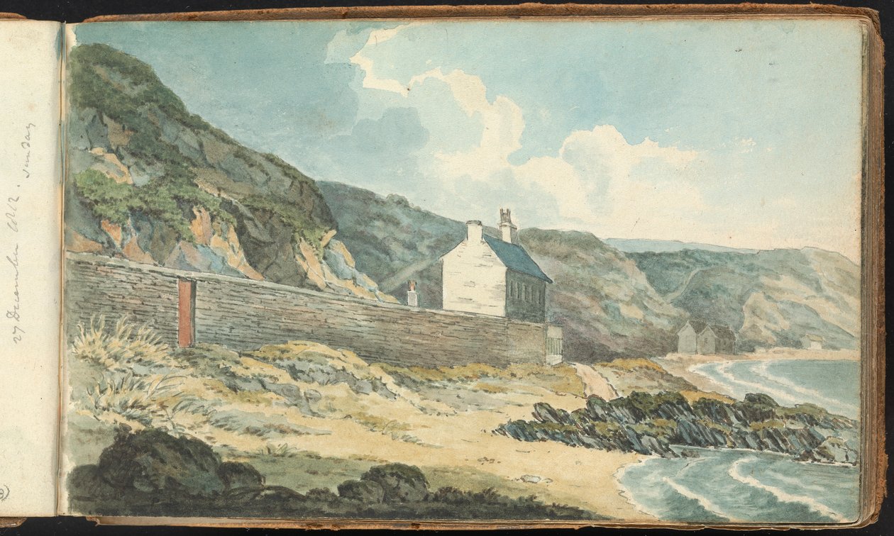 Album of Landscape and Figure Drawings: Houses on a Rocky Shoreline by Thomas Bradshaw