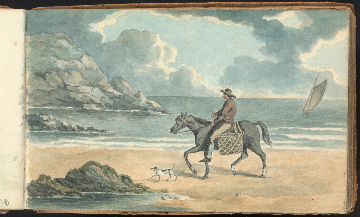Album of Landscape and Figure Studies: Man Riding a Horse on the Beach by Thomas Bradshaw