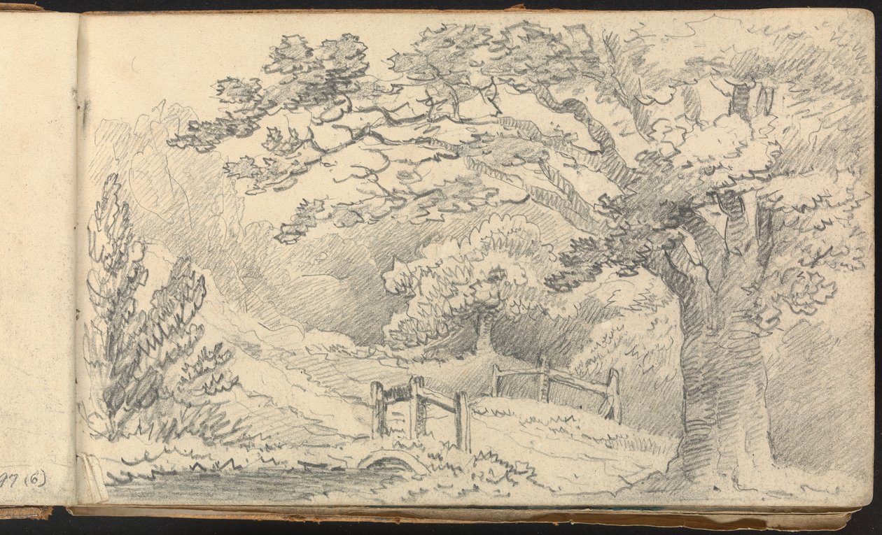 Album of Landscape and Figure Studies: Rural Landscape with a Bridge by Thomas Bradshaw