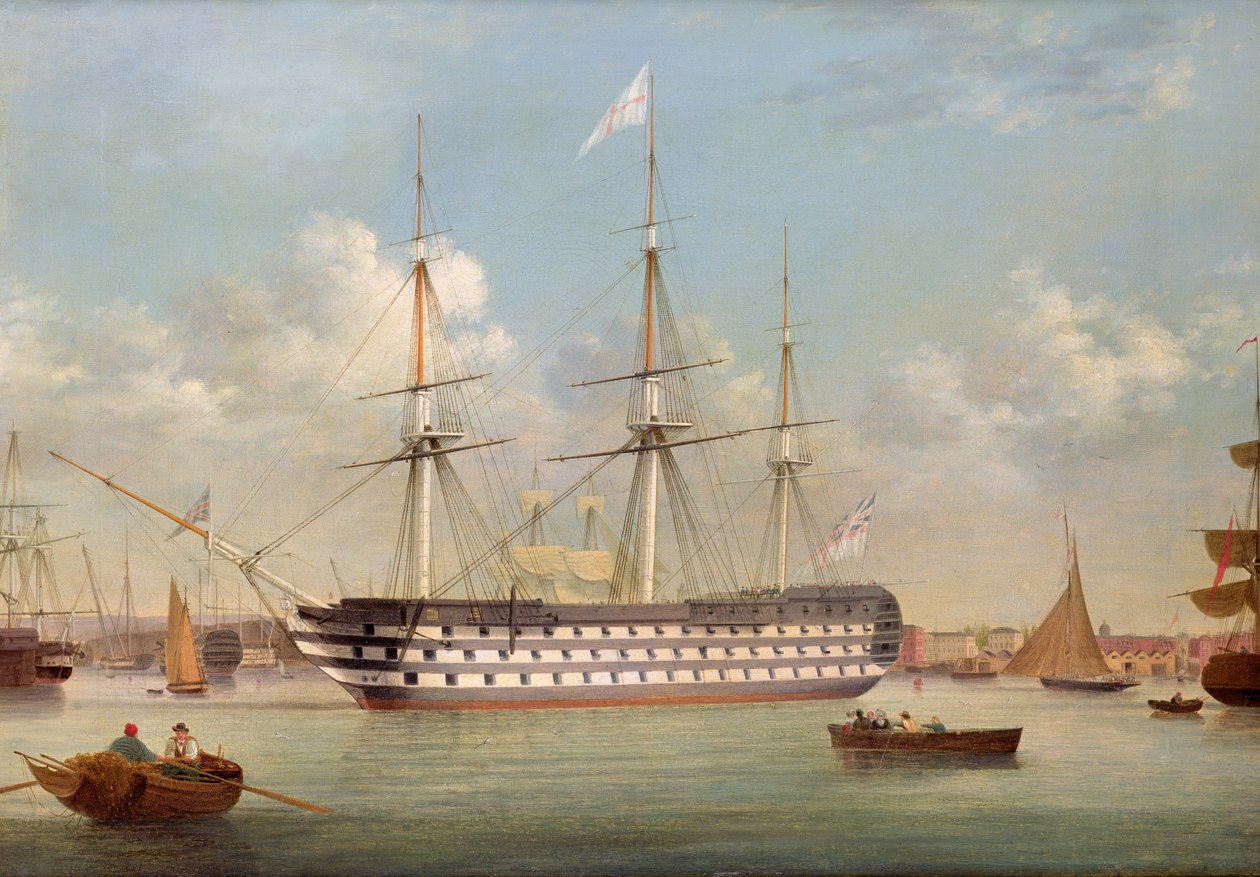 H.M.S. Britannia Lying off Plymouth by Thomas Buttersworth