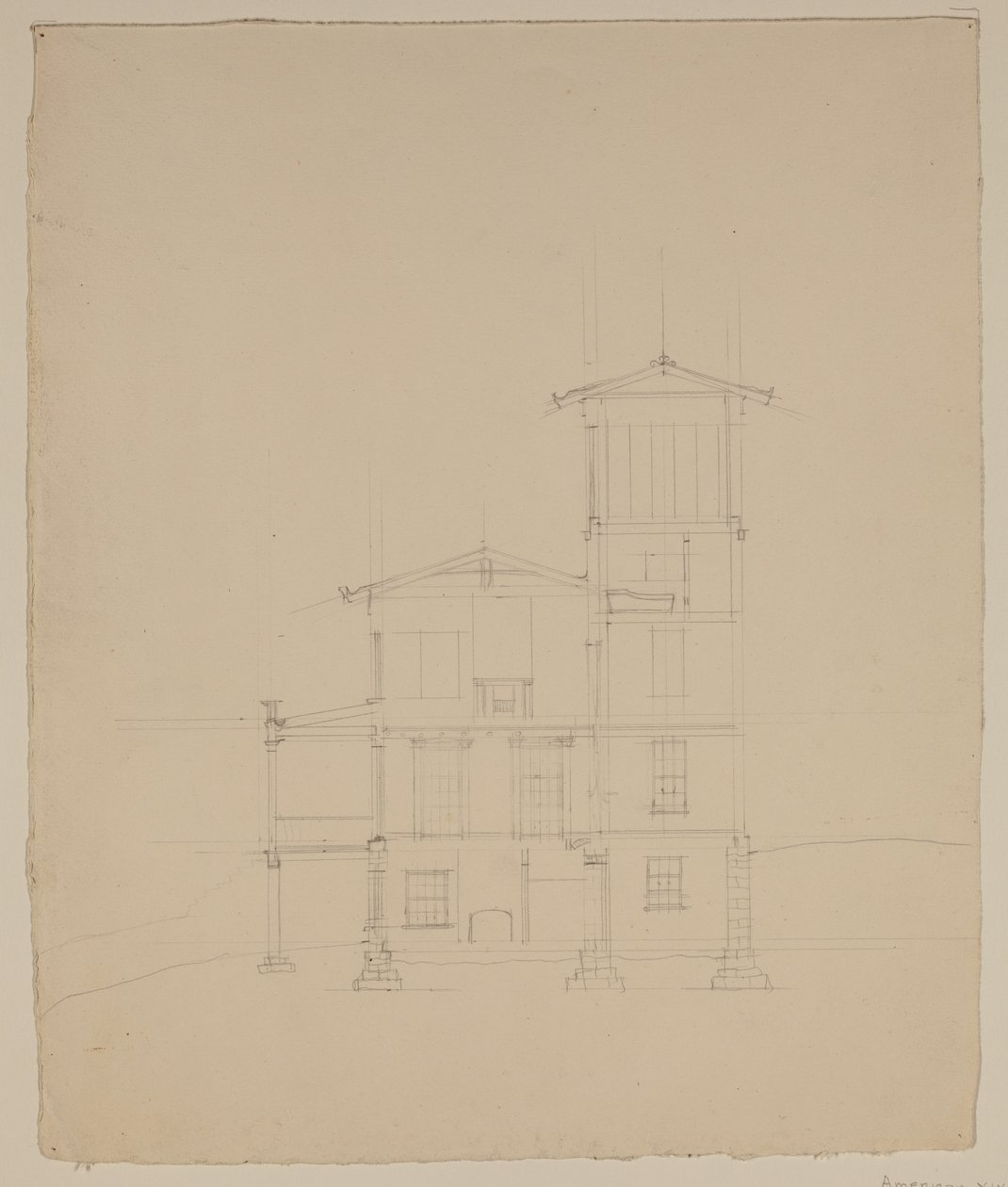 Drawing of Proposed Villa at Catskill by Thomas Cole