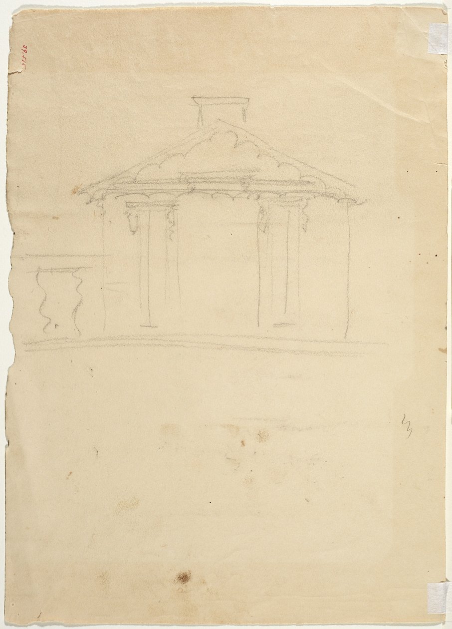 Free Hand Drawing of Elevation of New Studio at Cedar Grove by Thomas Cole