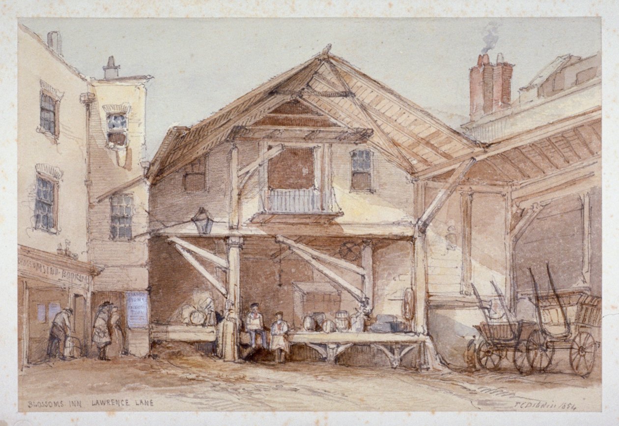 Blossoms Inn, Lawrence Lane, City of London, 1854 by Thomas Colman Dibdin