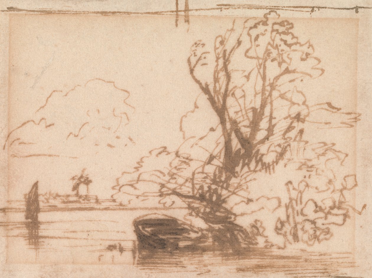 A Boat Moored by a River Bank by Thomas Creswick