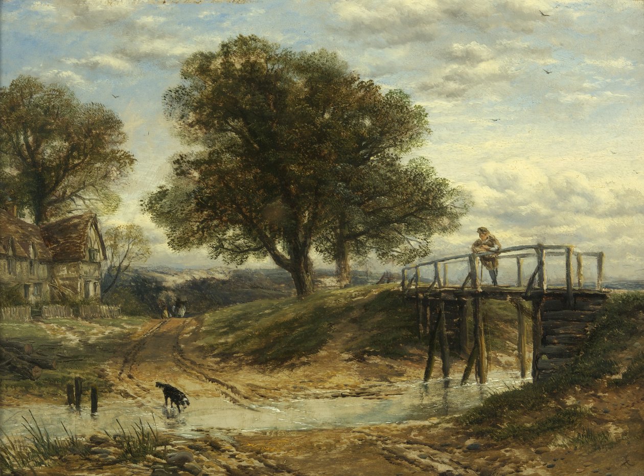 Landscape with Stream, Bridge and Cottage by Thomas Creswick