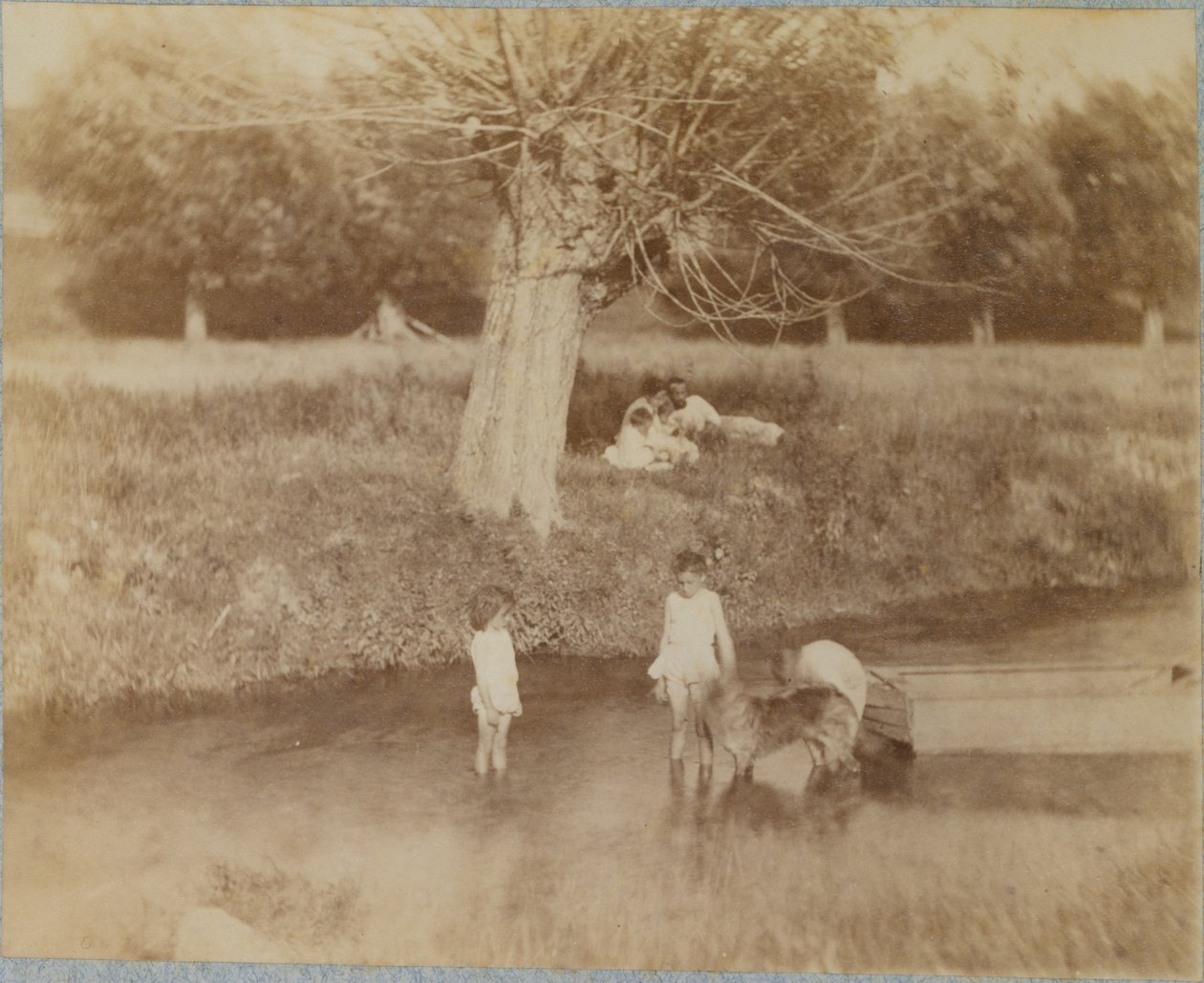 Three Children and a Dog Playing in the Creek by Thomas Eakins