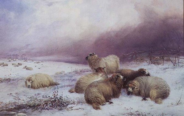 A Winter Landscape with Sheep by Thomas Francis Wainewright