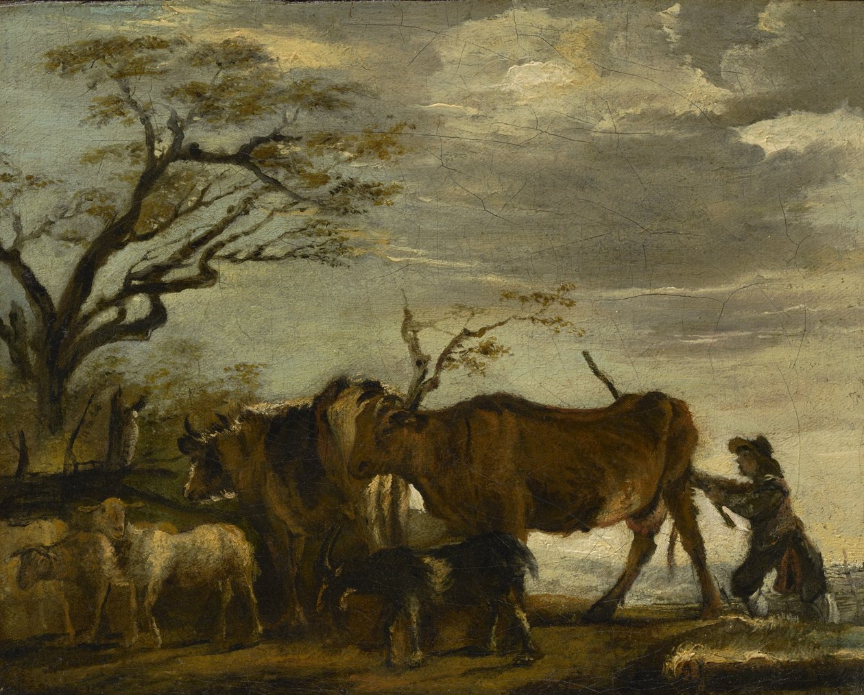 A Peasant Driving Cattle, Sheep and Goats in a Landscape by Thomas Gainsborough