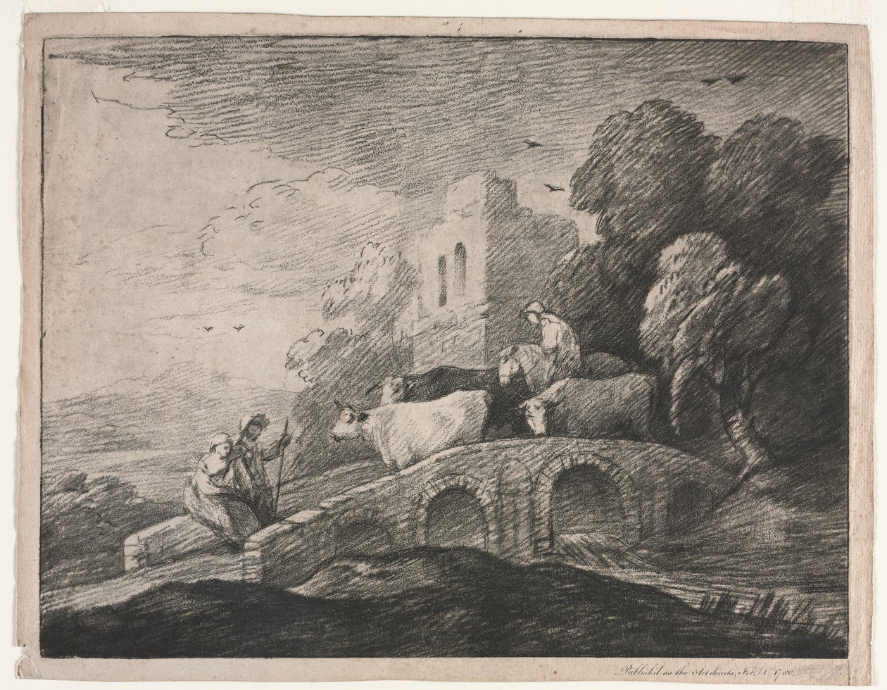Wooded Landscape with Herdsmen Driving Cattle, 1779-1780 by Thomas Gainsborough