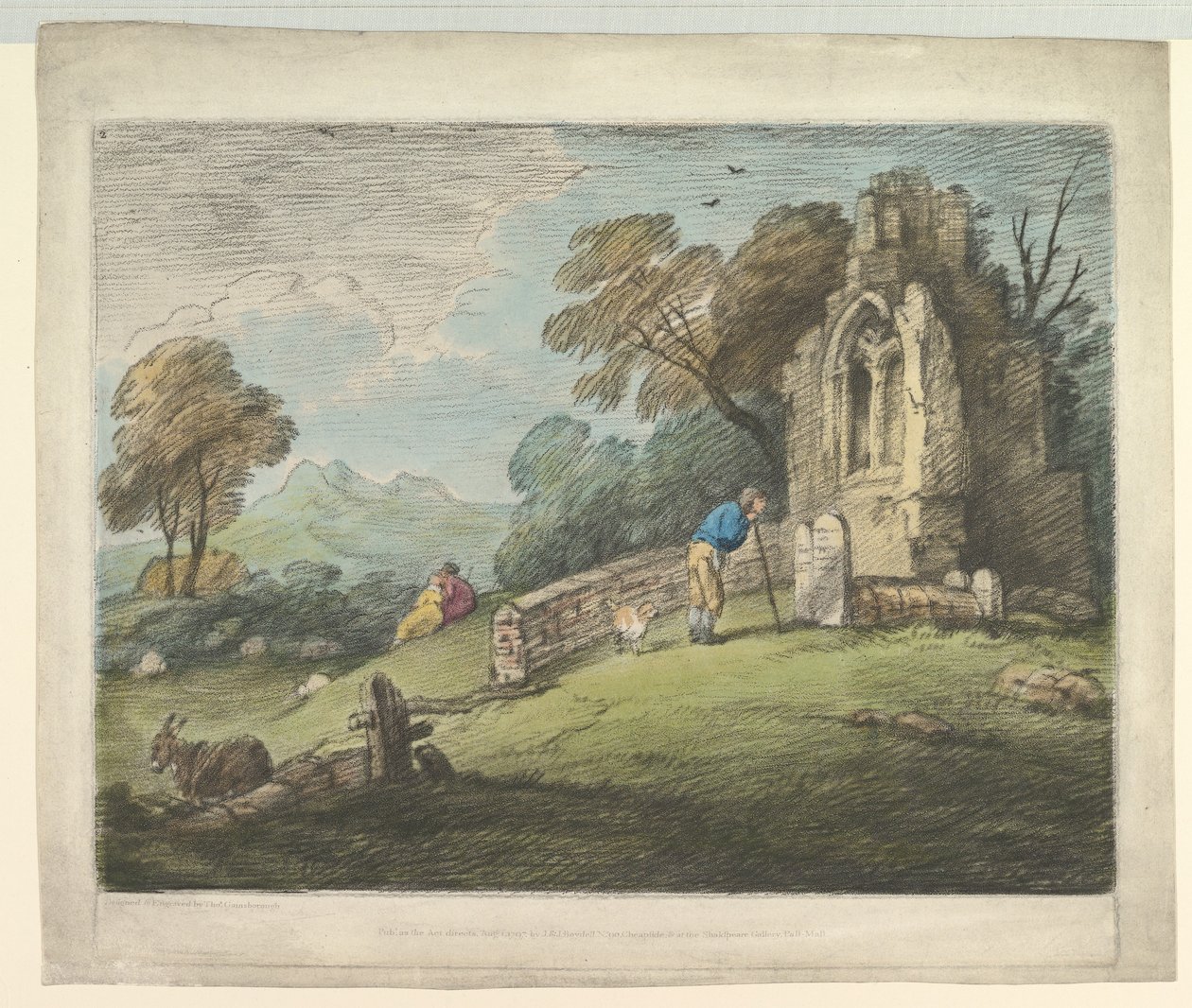 Wooded Landscape with Peasant Reading Tombstone, Rustic Lovers and Ruined Church by Thomas Gainsborough
