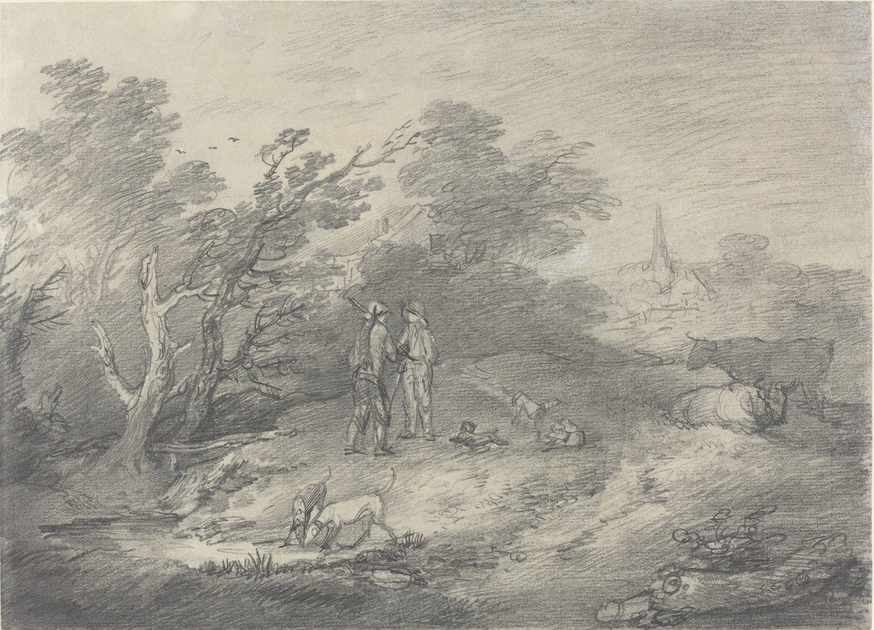 Woods Near a Village with Rabbit Catchers and Their Greyhounds by Thomas Gainsborough