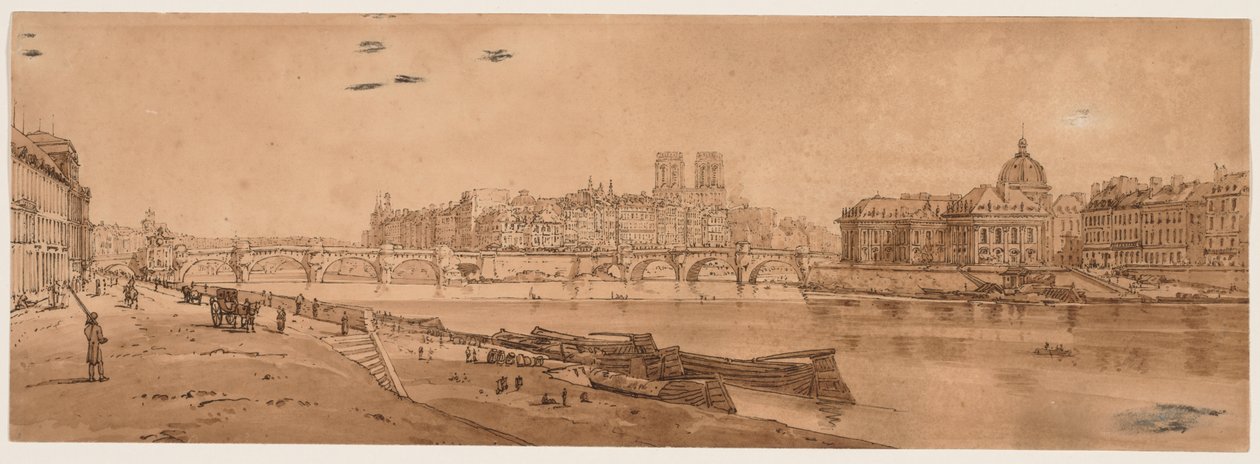 A Selection of Twenty of the Most Picturesque Views in Paris: View of Pont Neuf, part of the Louvre, Notre Dame, and the College of Four Nations by Thomas Girtin