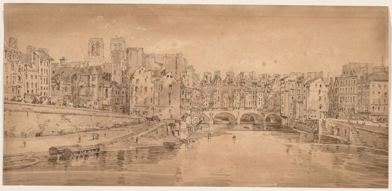 A Selection of Twenty of the Most Picturesque Views in Paris: View of Pont St. Michel, taken from Pont Neuf by Thomas Girtin
