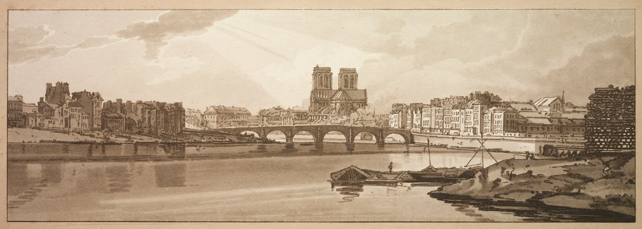 A Selection of Twenty of the Most Picturesque Views in Paris: View of Pont de la Tournelle, 1802 by Thomas Girtin