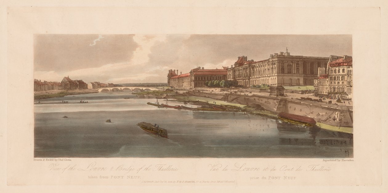 A Selection of Twenty of the Most Picturesque Views in Paris: View of the Louvre & Bridge of the Thuilleries taken from Pont Neuf by Thomas Girtin