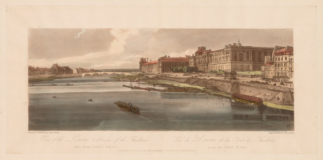 A Selection of Twenty of the Most Picturesque Views in Paris: View of the Louvre & Bridge by Thomas Girtin