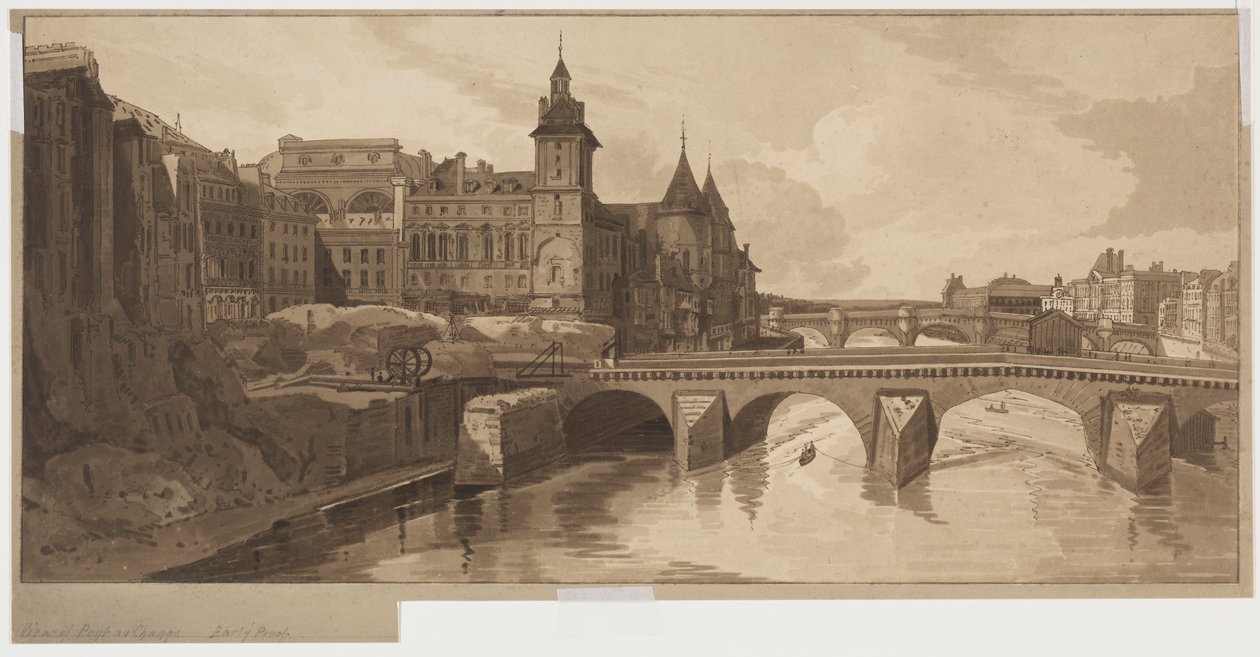 Selection of Twenty of the Most Picturesque Views in Paris: View of Pont au Change, 1802 by Thomas Girtin