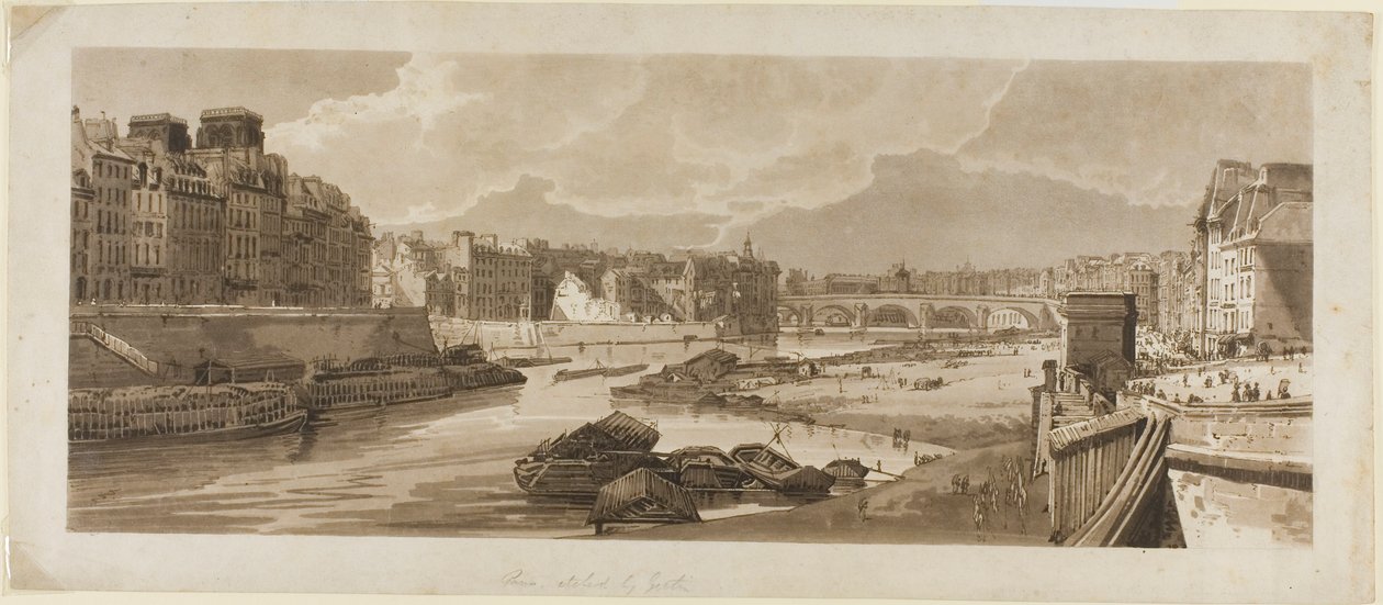 View of the City with the Louvre, etc., taken from Pont Marie, from A Selection of Twenty of the Most Picturesque Views in Paris by Thomas Girtin