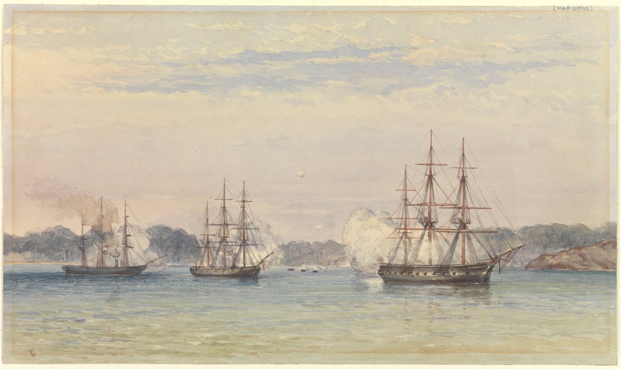 The China War 1857, three of HM Ships bombarding and ship
