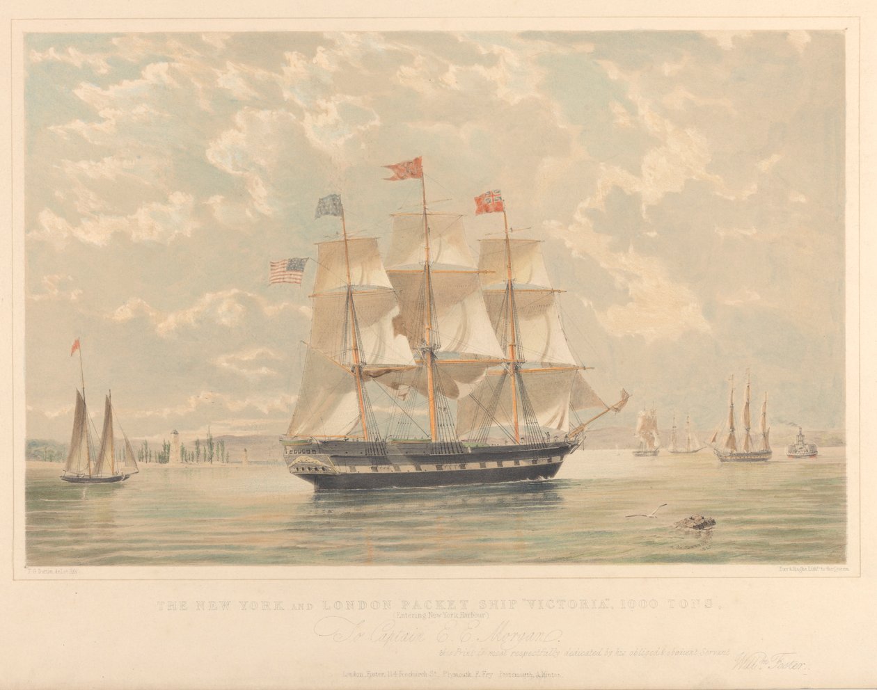The New York and London Packet Ship Victoria (Entering New York Harbour), c.1839-44 by Thomas Goldsworth Dutton