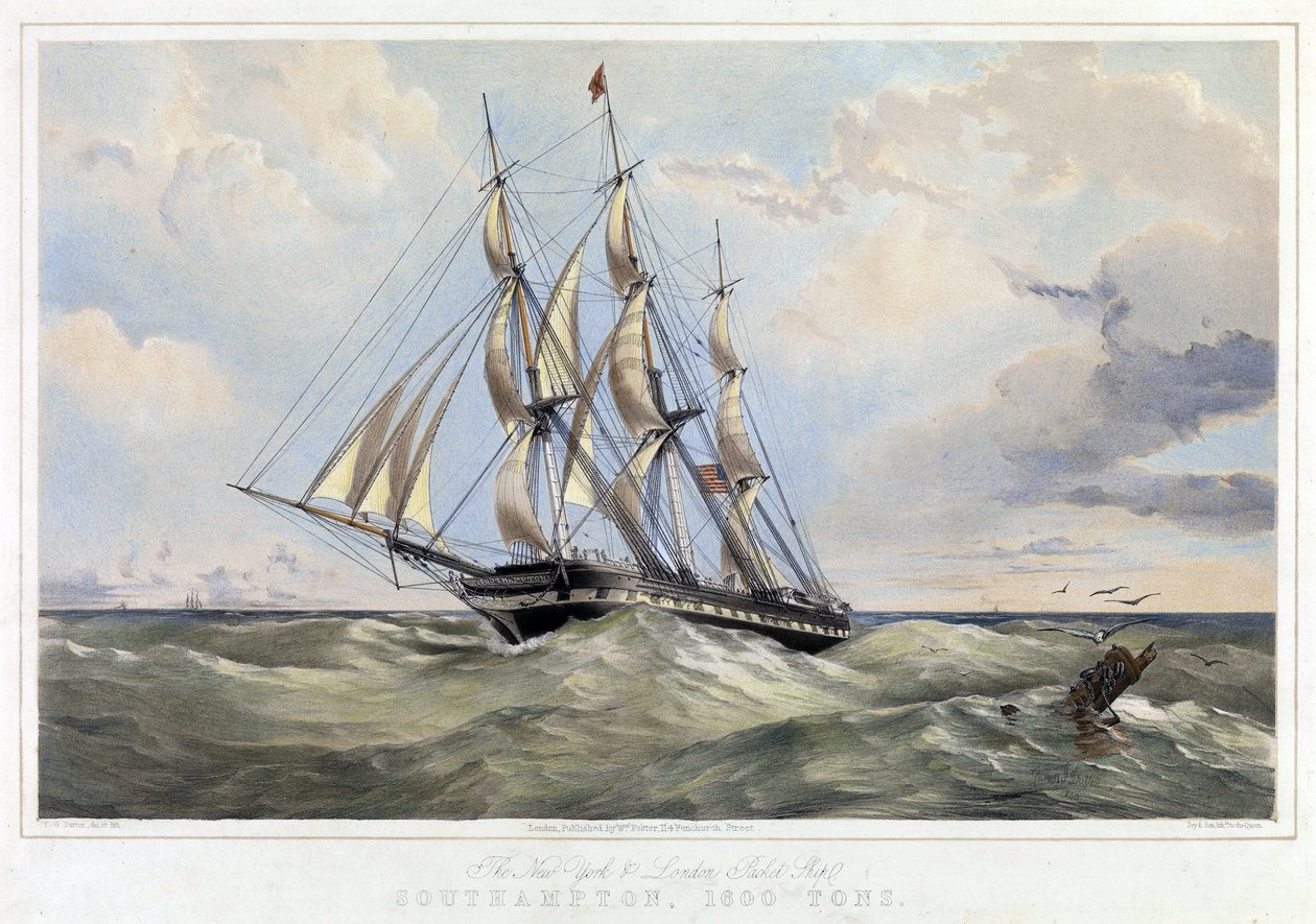 The New York line sailboat, London, Southampton by Thomas Goldsworth Dutton