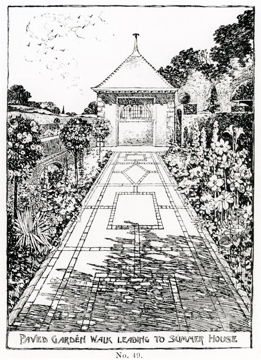 Paved Garden Walk Leading to Summer House, from Thomas Mawson