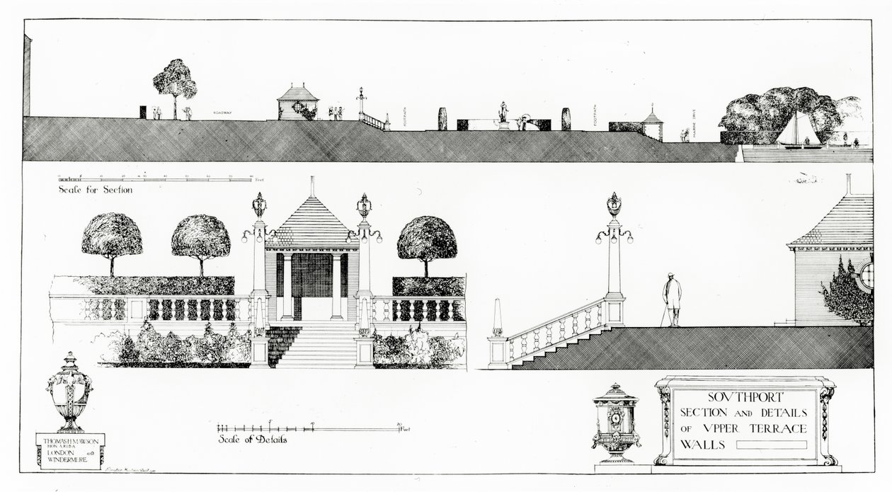 Southport: Section and Details of Upper Terrace and Walls, from Thomas Mawson