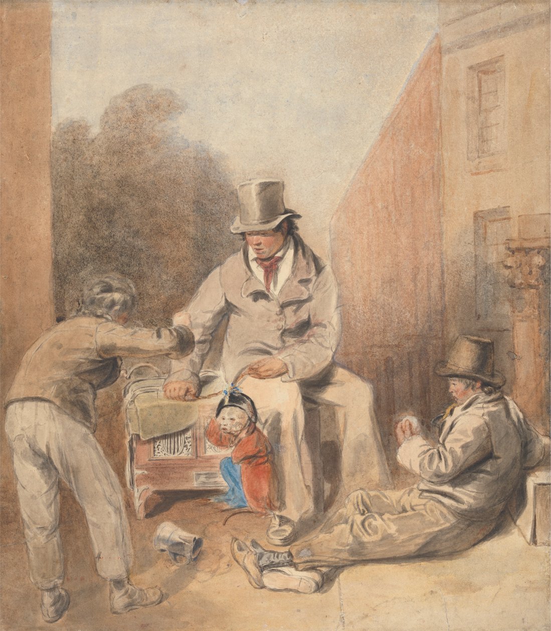 Man and Children with a Street Organ and a Monkey by Thomas Heaphy