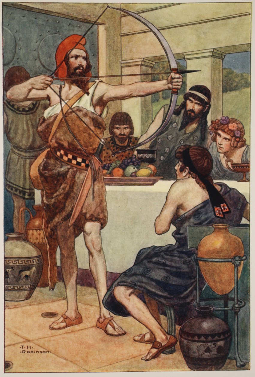Odysseus punishes the suitors by Thomas Heath Robinson
