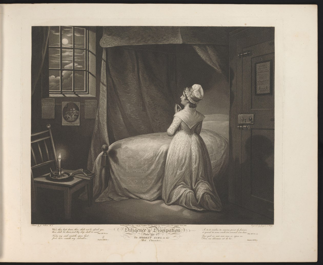 Modest Maid Praying in Her Bedroom (Plate 4. The Modest Girl in the Bed Chamber) by Thomas Hellyer