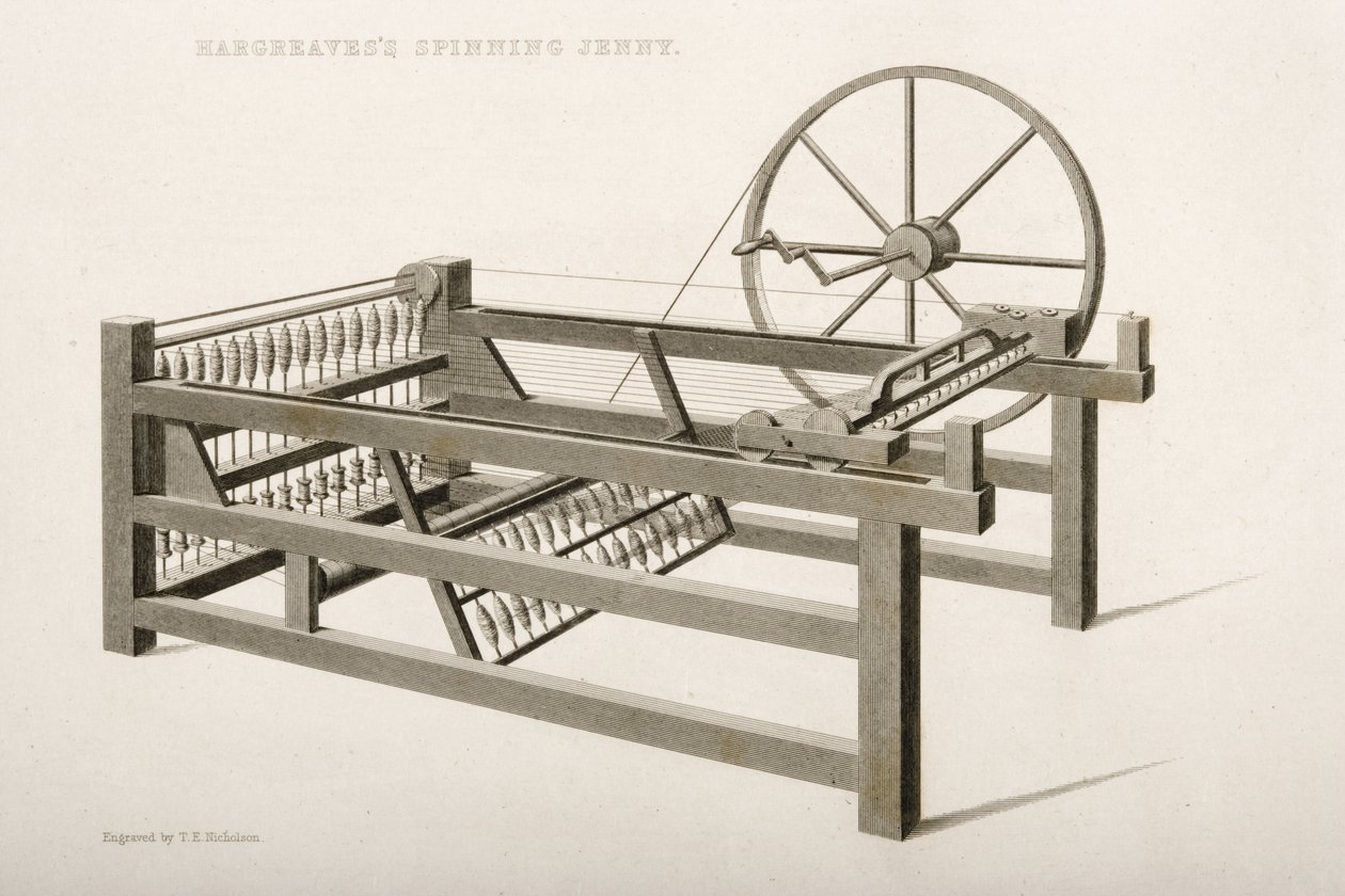 The Spinning Jenny, invented by James Hargreaves in 1764 by Thomas Henry Nicholson