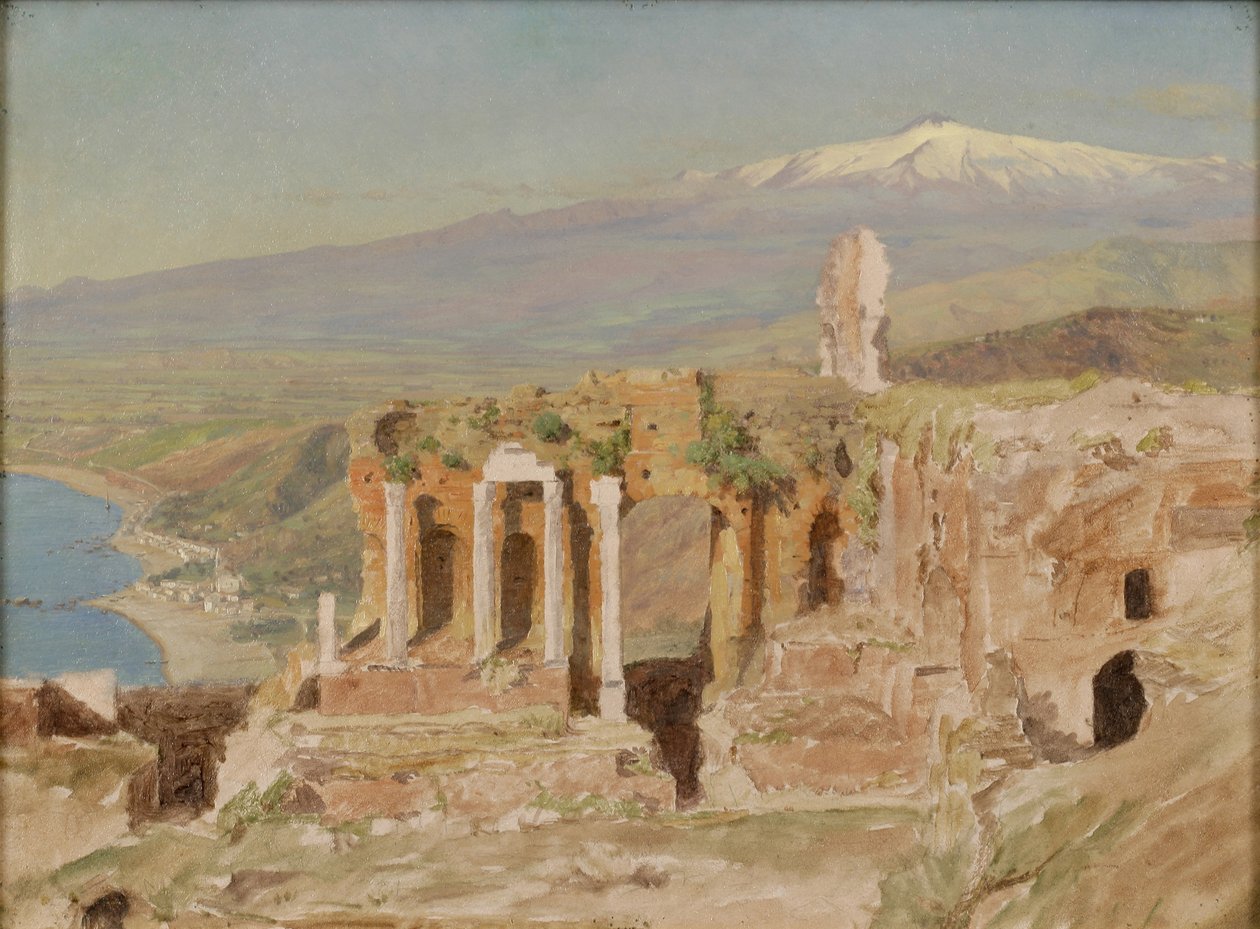 View of the Ruins of the Greek Theater at Taormina and Mount Etna, Sicily by Thomas Hiram Hotchkiss
