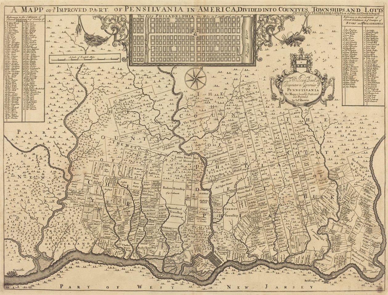 A Map of the Improved Part of Pennsylvania in America, Divided into Counties, Townships and Lots by Thomas Holme